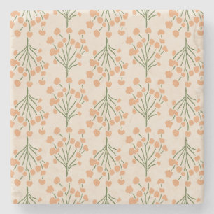 Delicate Climbing Leaves Absorbent Muted Apricot Stone Coaster