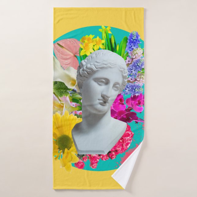 Delicate. Collage with plaster head statue isolate Bath Towel (Bath Towel)