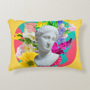 Delicate. Collage with plaster head statue isolate Decorative Cushion