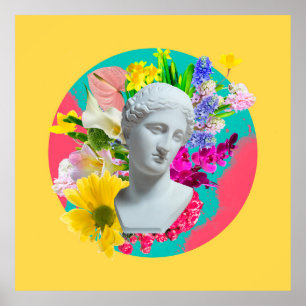 Delicate. Collage with plaster head statue isolate Poster
