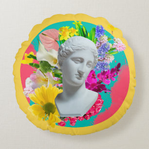 Delicate. Collage with plaster head statue isolate Round Cushion