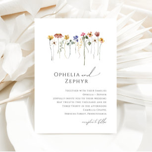 Delicate Colorful Wildflower   Wedding Invitation