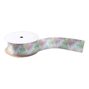 Delicate Colourful Abstract Leafs Pattern Satin Ribbon