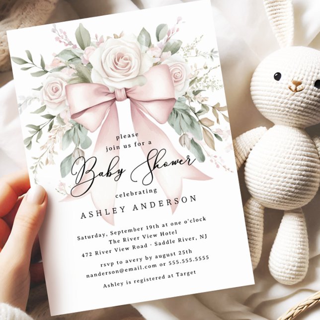 Delicate Coquette Bow Baby Shower Invitation (Creator Uploaded)