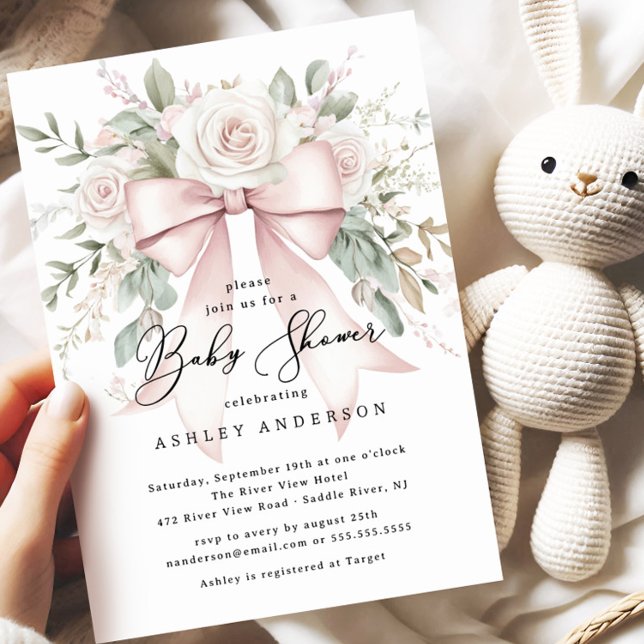Delicate Coquette Bow Baby Shower Invitation (Creator Uploaded)
