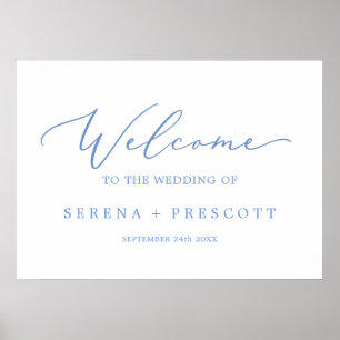Delicate Cornflower Blue Wedding Welcome Poster