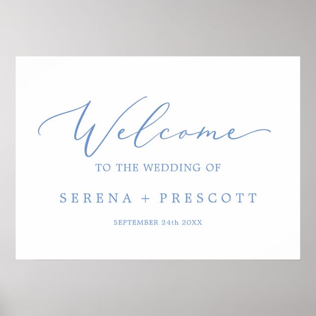 Delicate Cornflower Blue Wedding Welcome Poster (Front)