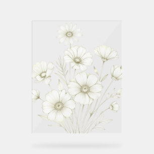 Delicate Cosmos Bouquet Line Art Grace Acrylic Sign