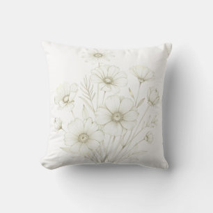 Delicate Cosmos Bouquet Line Art Grace Cushion