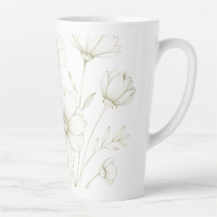 Delicate Cosmos Bouquet Line Art Grace Latte Mug