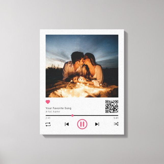 Delicate Couple Customised QR Code Any Song Photo Canvas Print (Front)