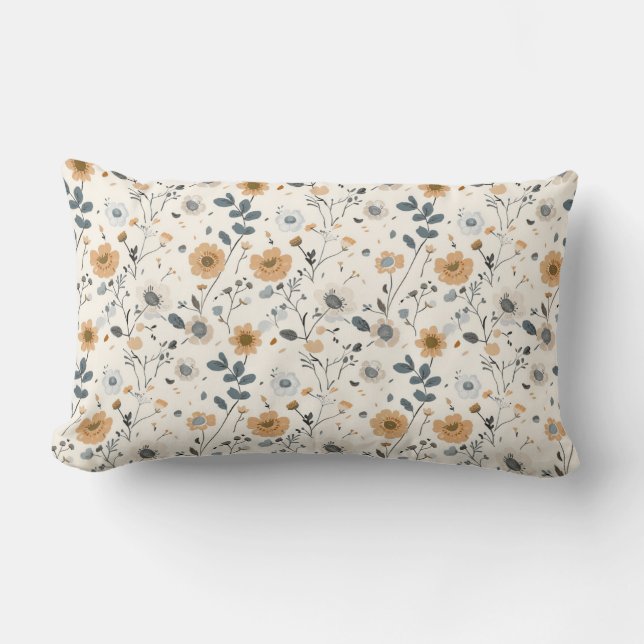 Delicate Cream Florals Lumbar Cushion (Front)