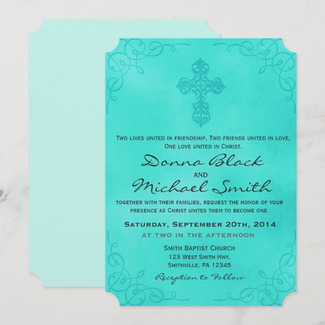 Delicate Cross Religious Wedding Invitations (Front/Back)