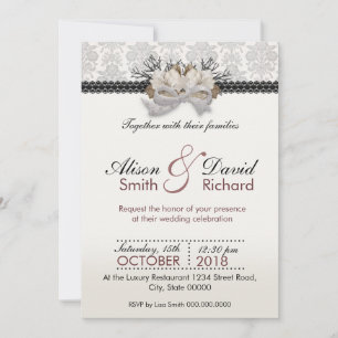 Delicate crystals bow with black lace invitation
