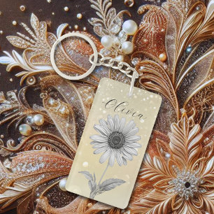 Delicate Custom Gold Daisy Flower Key Ring