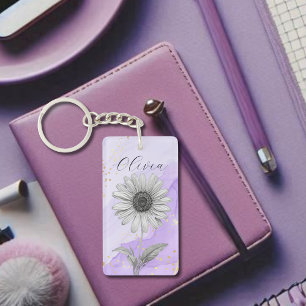 Delicate Custom Lavender Daisy Flower Key Ring