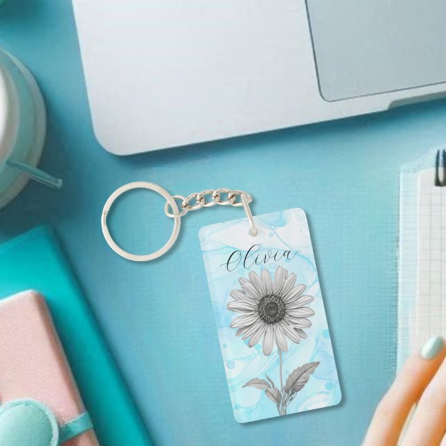Delicate Custom Light Blue Daisy Flower Key Ring (Creator Uploaded)