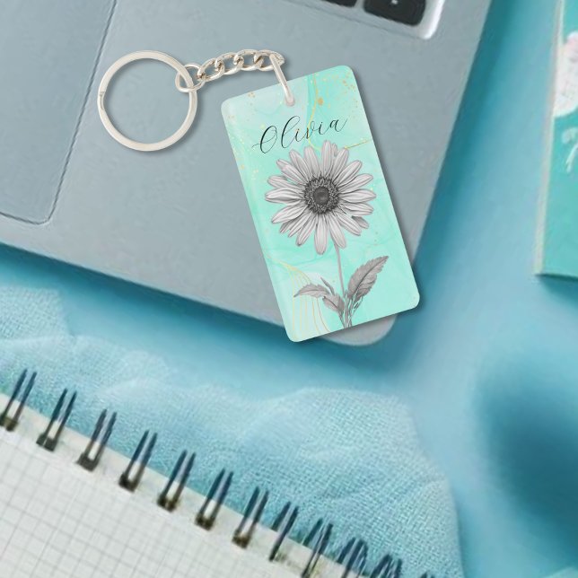 Delicate Custom Mint Blue Daisy Flower Key Ring (Creator Uploaded)