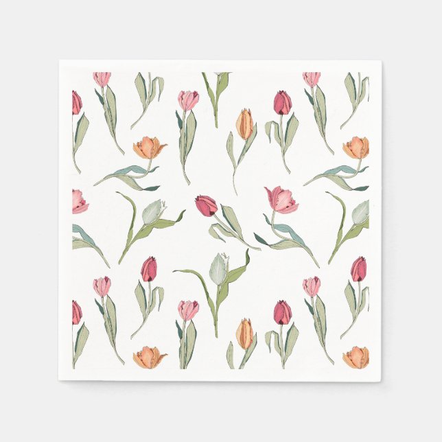 Delicate Cute Flowers Tulips Napkin (Front)