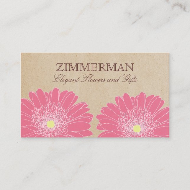 Delicate Daisies Business Card, Pink Flowers Card (Front)