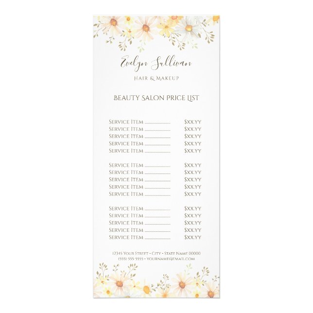 Delicate daisies price list rack card (Front)
