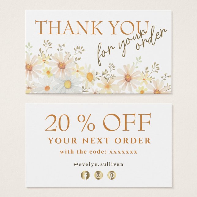Delicate daisies thank you discount card (Front & Back)