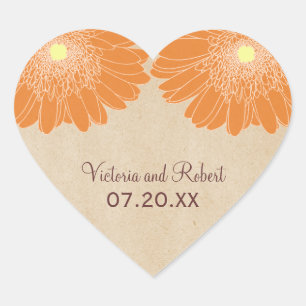 Delicate Daisies Wedding Stickers, Orange Heart Sticker