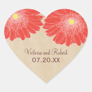 Delicate Daisies Wedding Stickers, Red Heart Sticker