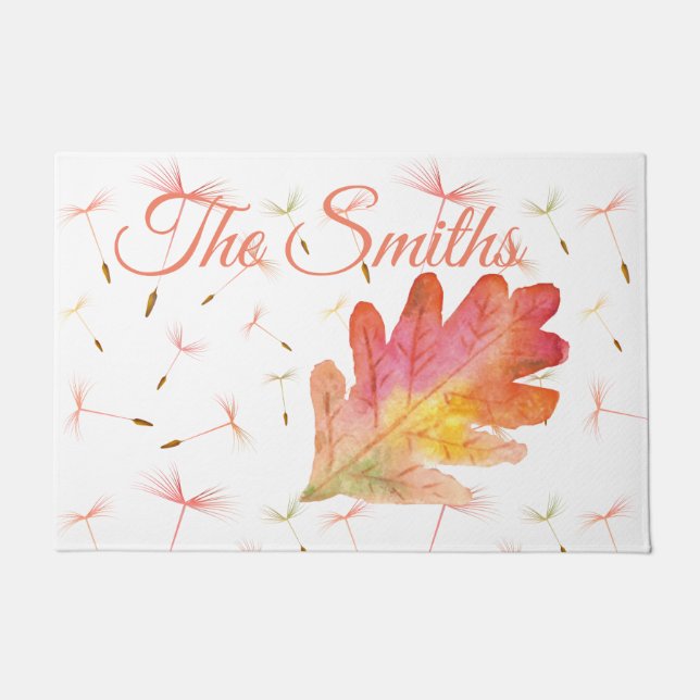 Delicate Dandelions & Autumn Leaf Doormat (Front)