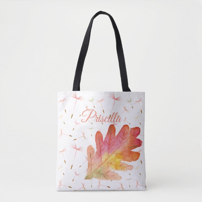 Delicate Dandelions & Autumn Leaf Tote Bag (Front)