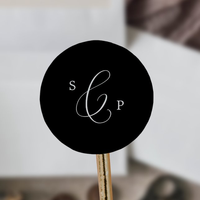 Delicate Dark Black Monogram Wedding Envelope Seal (Creator Uploaded)