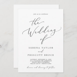 Delicate Dark Grey Calligraphy All In One Wedding Invitation