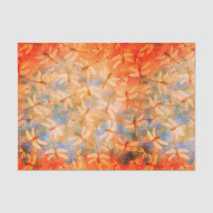 Delicate Dragonflies Orange Watercolor Tissue Paper