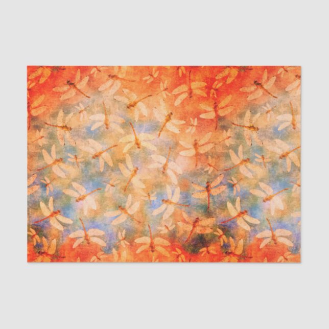 Delicate Dragonflies Orange Watercolor Tissue Paper (Front)