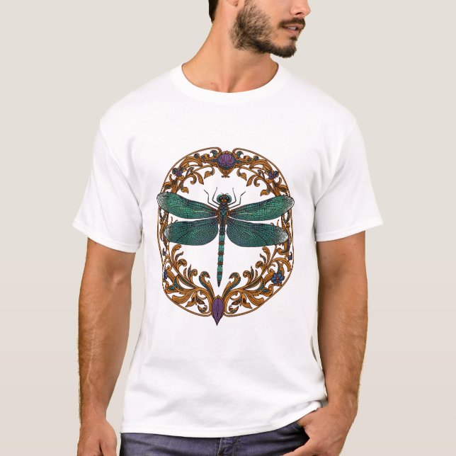 Delicate Dragonfly In Ornate Frame T-Shirt (Front)