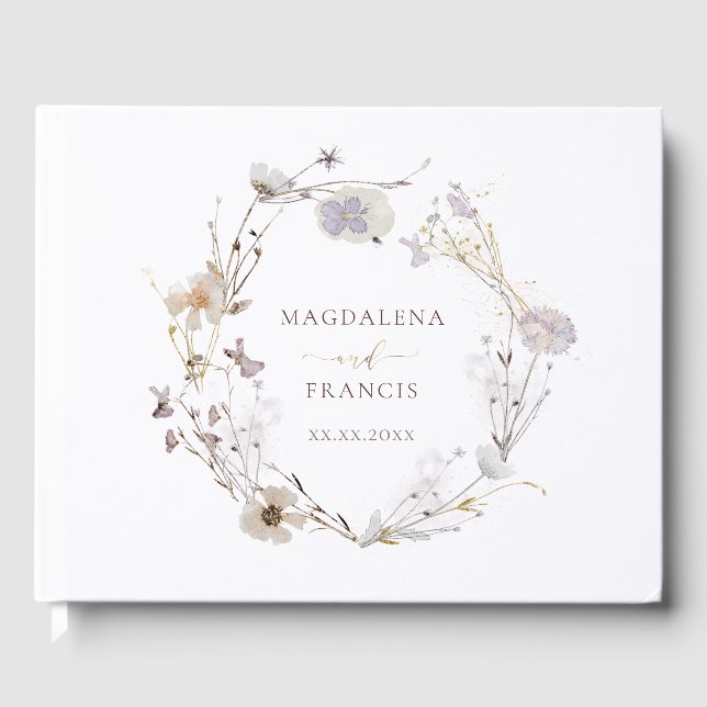 delicate dried flowers wreath wedding guest book (Front)