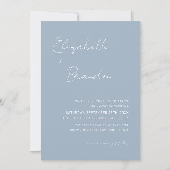 Delicate Dusty Blue QR Code RSVP Wedding Photo Invitation (Front)