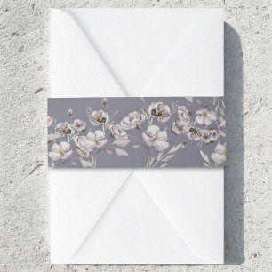 Delicate dusty purple flower watercolor GloomyGray Invitation Belly Band