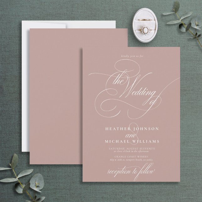 Delicate Dusty Rose Modern Calligraphy Classic Invitation (Creator Uploaded)