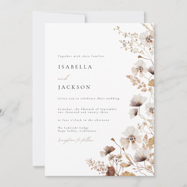 Delicate Earthy Wildflower Wedding Invitation (Front)