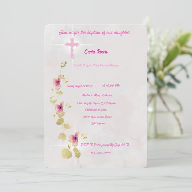 Delicate Elegance acrylic baptism invitation  (Standing Front)
