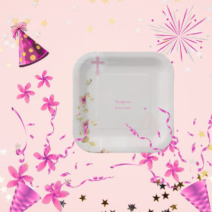 Delicate elegance floral baptism paper plates