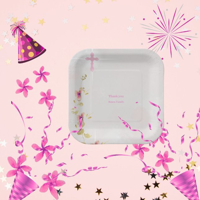  Delicate elegance  floral baptism paper plates  (Creator Uploaded)