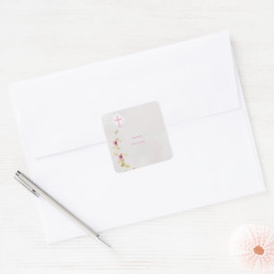 Delicate elegance floral baptism square stickers