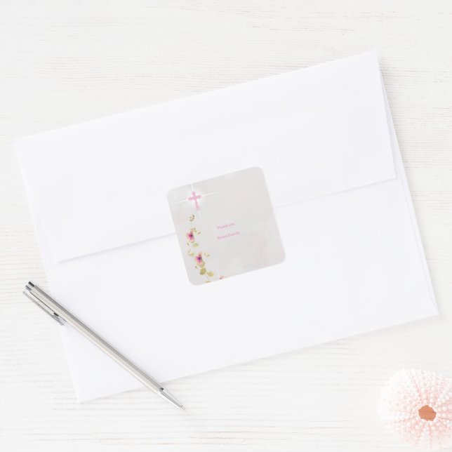  Delicate elegance  floral baptism square stickers (Envelope)