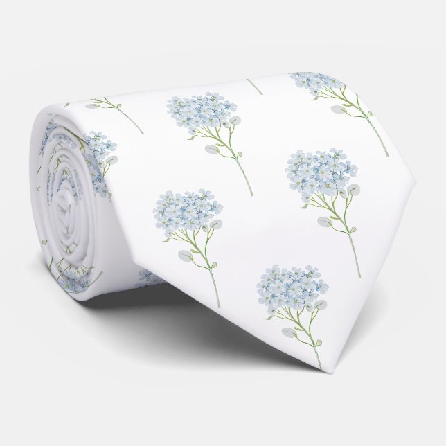 delicate elegant blue Hydrangea flowers pattern Tie (Rolled)