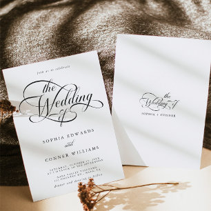 Delicate Elegant Script Wedding Black and White Invitation
