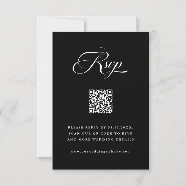 Delicate Elegant Script Wedding Black RSVP Card (Front)