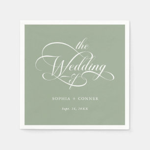 Delicate Elegant Script Wedding Sage Green Napkin