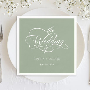 Delicate Elegant Script Wedding Sage Green Napkin